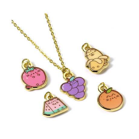 Carat Shop Pusheen - the cat Multi Charm Fruits Themed Necklace set (Ptcns124)