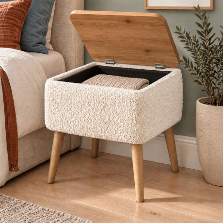 Κομοδίνο Nivo Megapap Ύφασμα Teddy Χρώμα Λευκό - Pine oak 45x35x45εκ.