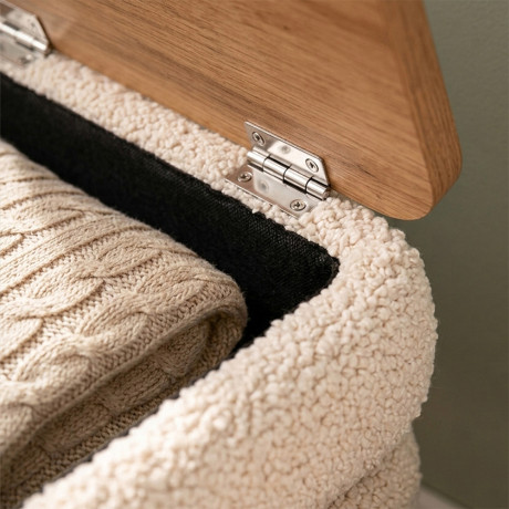 Κομοδίνο Nivo Megapap Ύφασμα Teddy Χρώμα Λευκό - Pine oak 50x45x45εκ.