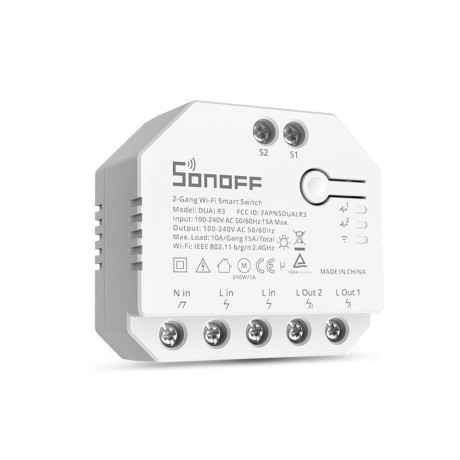 Sonoff Έξυπνος Ενδιάμεσος Διακόπτης Wifi Dual r3 (Λευκό) (Dual-r3) (Sondual-r3)