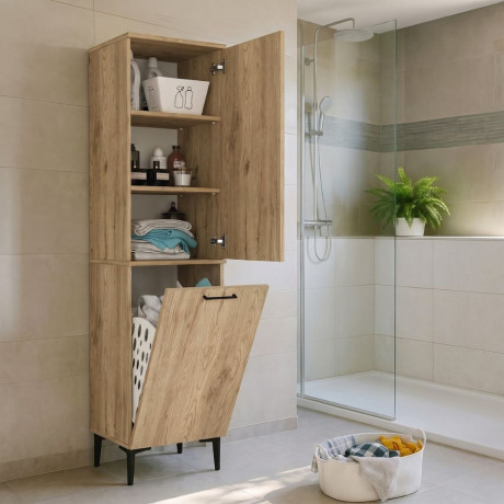 Ντουλάπι με Καλάθι Απλύτων Singa Megapap Χρώμα Sepet oak 45x40x180εκ.