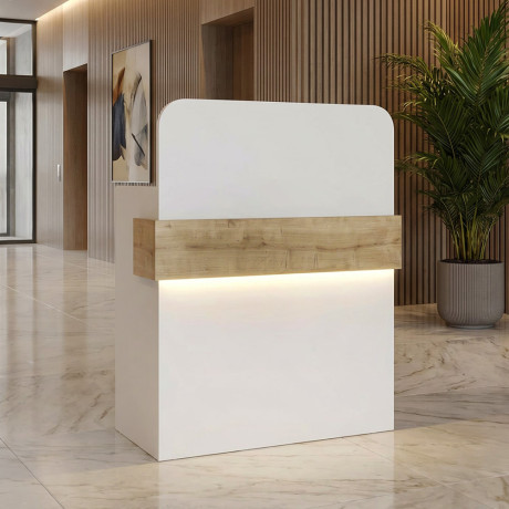 Γραφείο Υποδοχής - Reception Telmos Megapap με led Χρώμα Λευκό - Sapphire oak 90x43,6x119,2εκ.