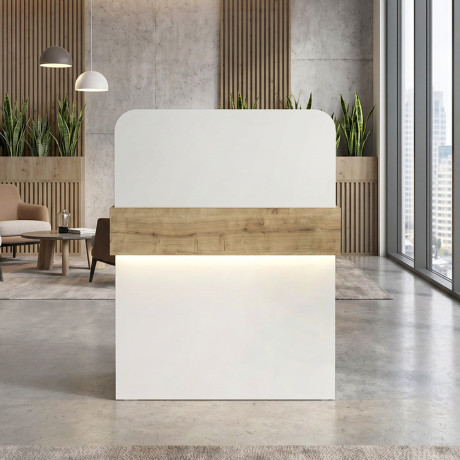 Γραφείο Υποδοχής - Reception Telmos Megapap με led Χρώμα Λευκό - Sapphire oak 90x43,6x119,2εκ.