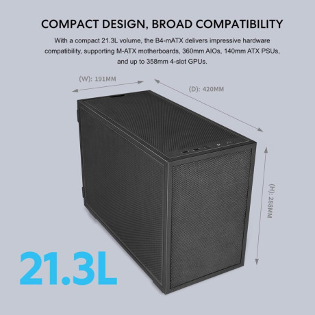Lian li dan-b4 Black - Matx Mesh - pc Gaming Case - 2x 120mm Fans Included - gpu Support 358.9mm