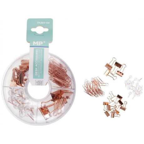 Σετ Γραφείου MP Mε Συνδετήρες Κλιπ Και Πινέζες Ροζ Χρυσό PA360-04