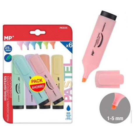 MP Μαρκαδόρος Υπογράμμισης PE505 Πάχος Μύτης 2-5mm 6 Pastel Χρώματα PE505
