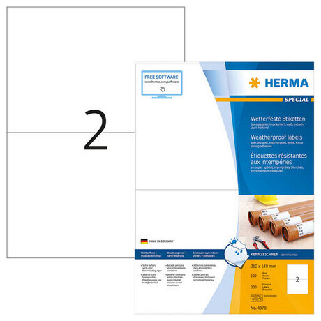 Ετικέτες Αδιάβροχες Herma 210x148mm 100 Φύλλα 200 Ετικέτες No 4378