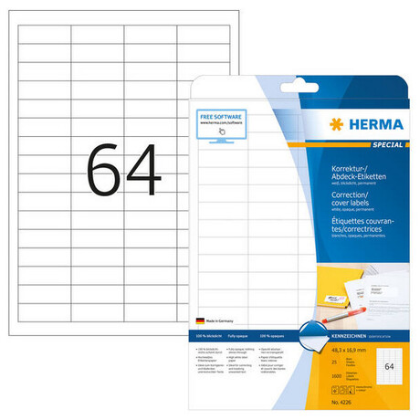 Ετικέτες Διόρθωσης Herma 48.3x16.9mm 25 Φύλλα 1600 Ετικέτες No 4226