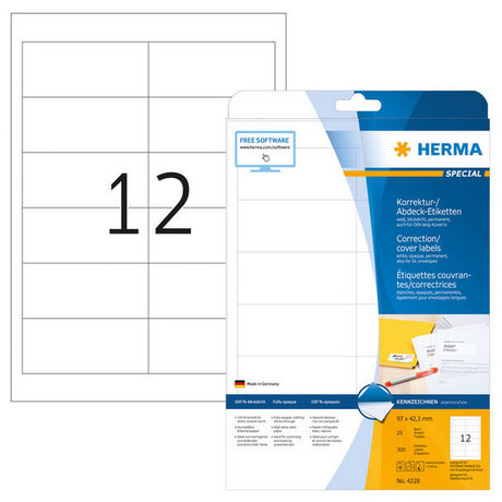 Ετικέτες Διόρθωσης Herma 96.5x42.3mm 25 Φύλλα 300 Ετικέτες No 4228
