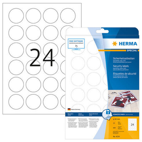Ετικέτες Ασφαλείας Herma Φ40 25 Φύλλα 600 Ετικέτες No 4234