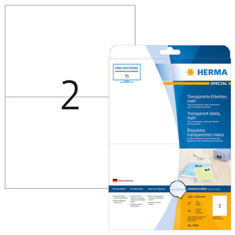 Ετικέτες Διαφανείς Herma 210x148mm 25 Φύλλα 50 Ετικέτες No 4683