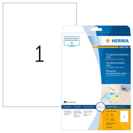 Ετικέτες Διαφανείς Herma 210x297mm 25 Φύλλα 25 Ετικέτες No 4375