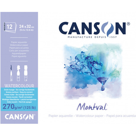 Μπλοκ Canson  Montval Aqua Snow 270gr 24x32cm 12 Φύλλα