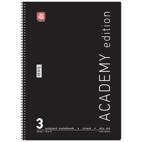 Τετράδιο Σπιράλ 3 Θεμ. Academy Α4 4533Α Μαύρο