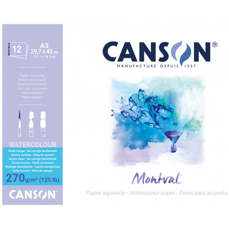 Μπλοκ Canson  Montval Aqua Snow 270gr A3 12 Φύλλα