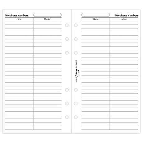 Ανταλλακτικά Φύλλα Filofax Personal Όνομα, Τηλέφωνο 130207