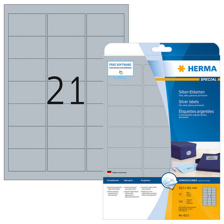 Ετικέτες Ασημί Glossy Herma 63.5x38.1mm 25 Φύλλα 525 Ετικέτες No 4113