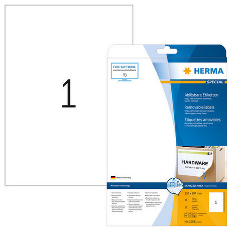Ετικέτες Επανατοποθετούμενες Λευκές Herma 210x297mm 25 Φύλλα 25 Ετικέτες No 10021