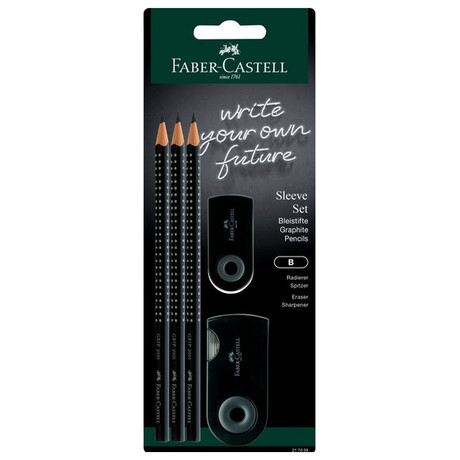 Faber Castell Σετ Μολύβια Grip Μαύρο 5 τμχ & Ξύστρα Sleeve & Γόμα Sleeve 217059
