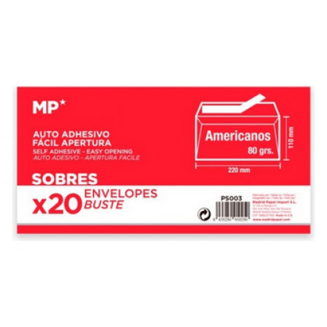 Φάκελα Λευκά Αυτοκόλλητα MP 220 x 110mm 20τμχ PS003