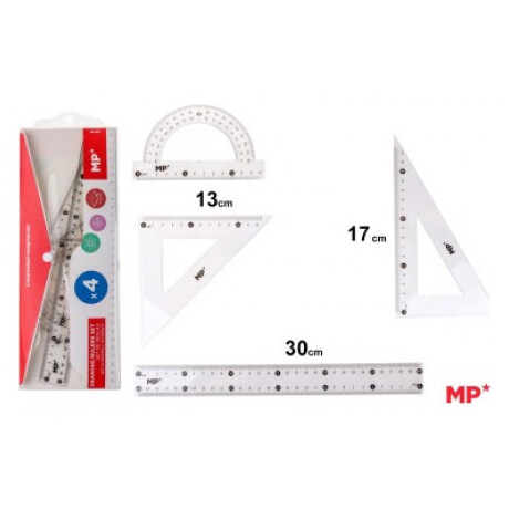 MP σετ χάρακες 30εκ PA147 διάφανο κόκκινο πλαστικό 4 τμχ PA147