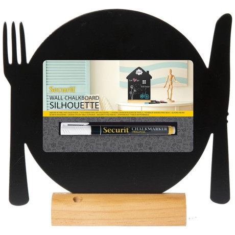 Μαυροπίνακας Επιτραπέζιος Securit Διπλής Όψης με Ξύλινη Βάση Πιάτο FBT-PLATE