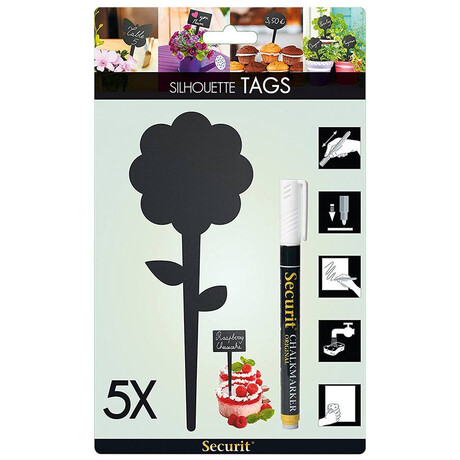 Πινακάκια Μαυροπίνακα Securit Καρφωτά Διπλής Όψης Λουλούδι Σετ 5 τεμαχίων TAG-FLOWER-5
