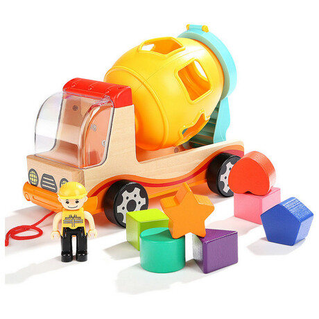 Ξύλινη Συρόμενη Μπετονιέρα με Σχήματα Top Bright Mixer Truck with Shape Sorter 120308