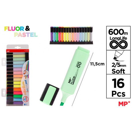 Μαρκαδόροι Υπογράμμισης Main Paper Deskset PASTEL&FLUOR 16 Χρωμάτων  LONG LIFE 600m PE534-11